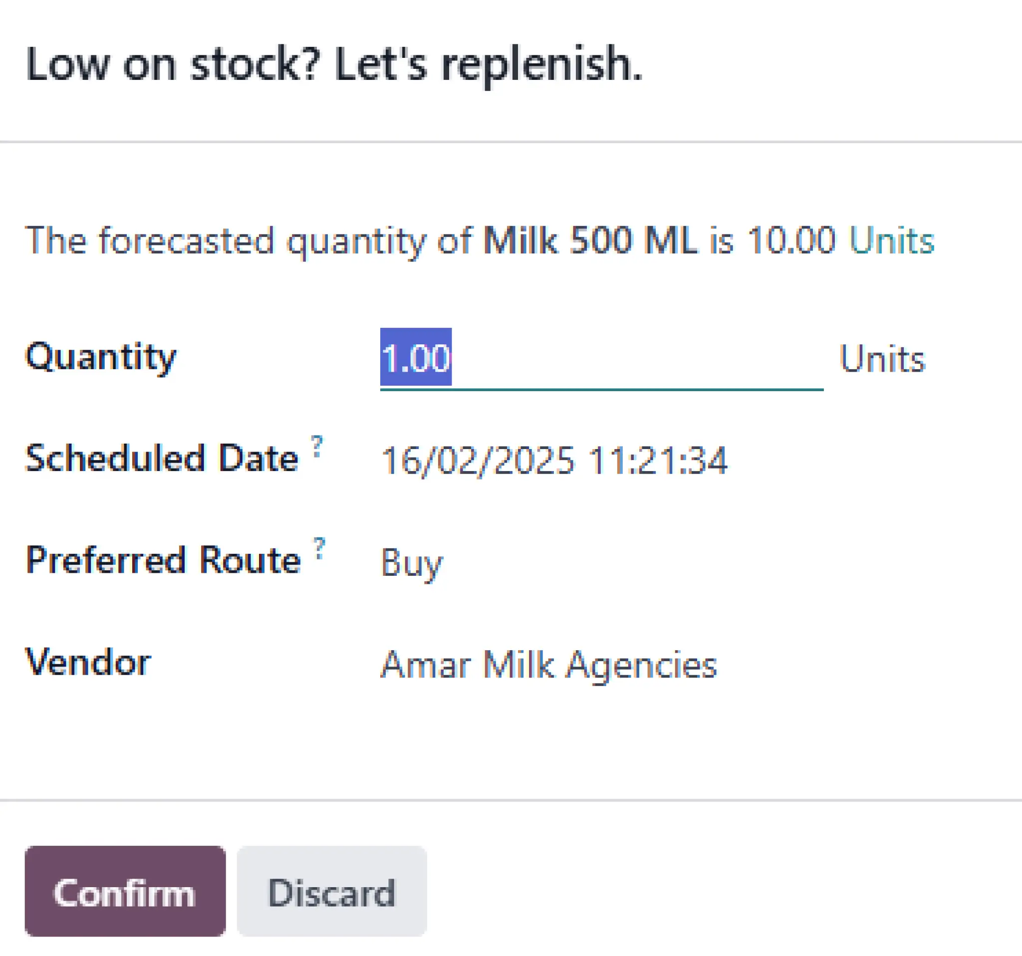 mss, ravi garg, erp, odoo, inventory, replenishment , replenish, confirm replenishment