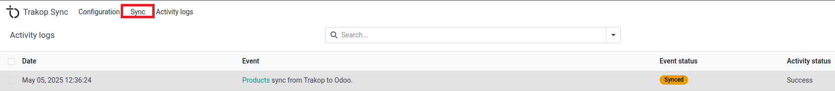 Sync menu used to create a sales order from TrakOp in Odoo