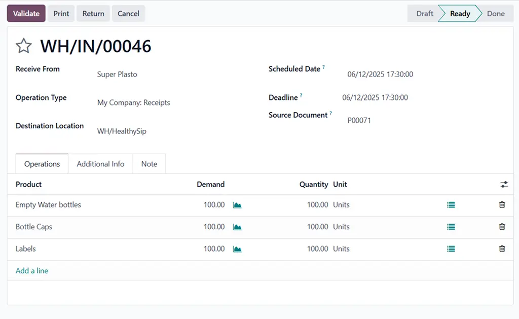 ravi garg, master software solutions, odoo, resupply subcontracting, purchase order, raw material, validate, receiving