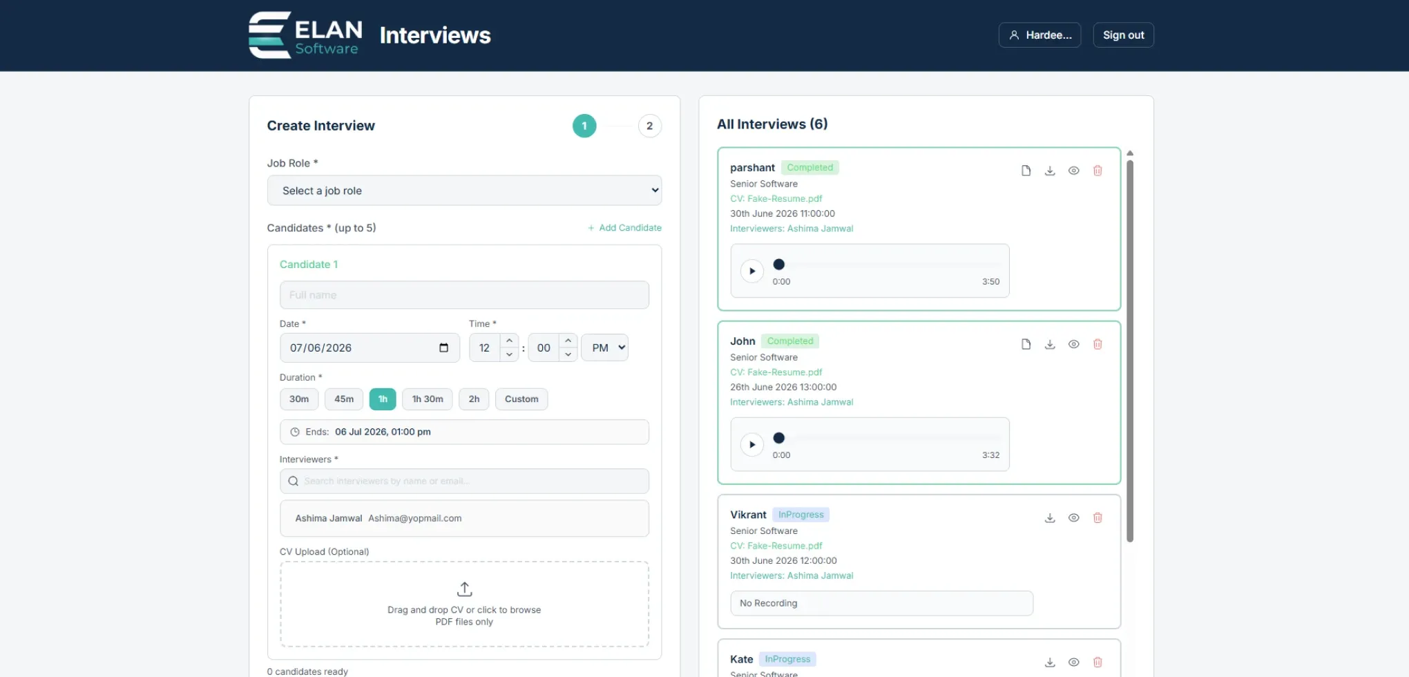 ravi garg, master software solutions, ai-ssisted talent management platform, interview portal screenshot